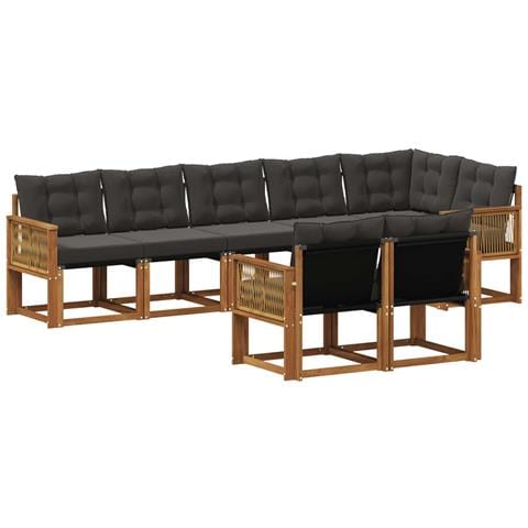 Set di divani da esterno con cuscino 8 pcs Naturale e Nero - Foto 1