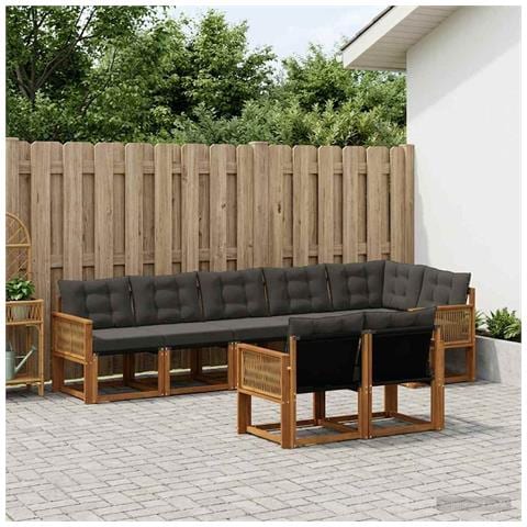 Set di divani da esterno con cuscino 8 pcs Naturale e Nero - Foto 2