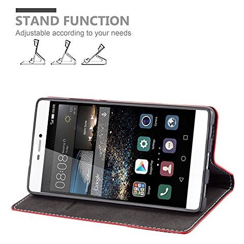 Custodia Compatibile Con Huawei P8 In Rosso Nero - Coperchio Protettiva Con Chiusura Magnetica, Funzione Stand E Tasca Per Le Carte - Foto 2