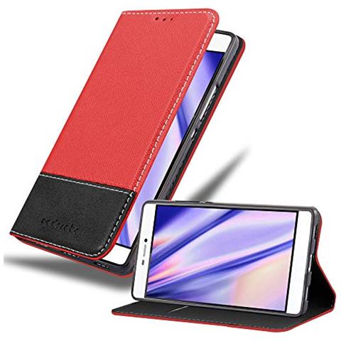 Custodia Compatibile Con Huawei P8 In Rosso Nero - Coperchio Protettiva Con Chiusura Magnetica, Funzione Stand E Tasca Per Le Carte - Foto 1
