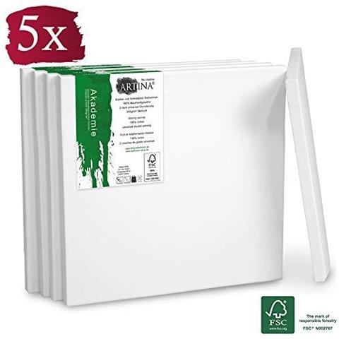 Academy Blank Tele 5 Set 20x20 Cm Quadrato Piccolo Stretched 100 Cotone Artista Fsc Certificato Della Tela Di Canapa Per La Pittura Doppia Primed - Foto 1