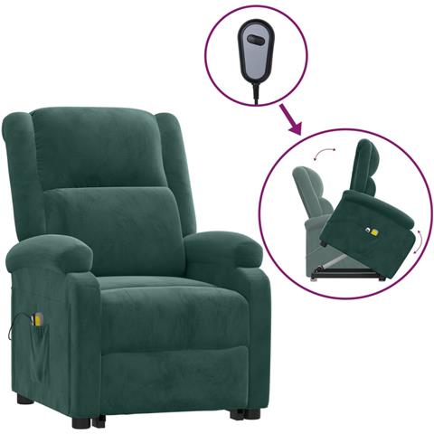 Poltrona Alzapersona Reclinabile Verde Scuro In Velluto - Foto 1