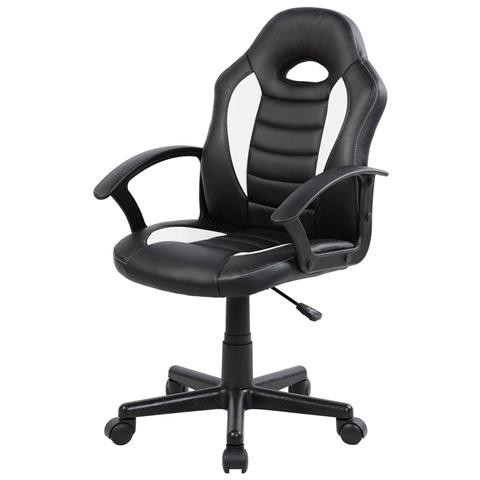 Sedia Con Ruote Miranda, Poltrona Da Gaming Ragazzo, Sedia Da Scrivania, 56x55h89/100 Cm, Nero E Bianco - Foto 6