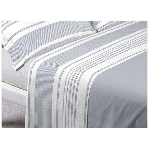 Completo Lenzuola In 100% Cotone Fantasia Rigato Singolo Grigio | Leroy