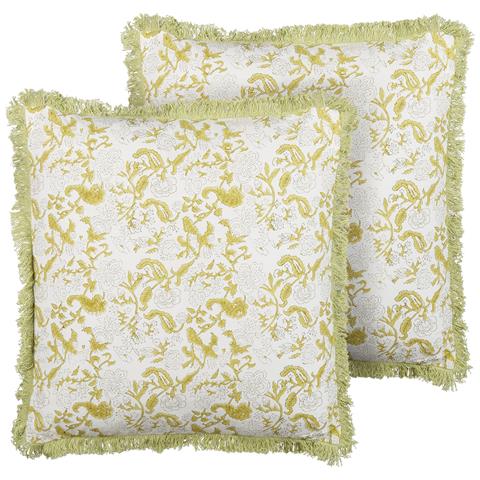 Set Di 2 Cuscini Filix Cotone 45 X 45 Cm Verde Trama Floreale - Foto 7