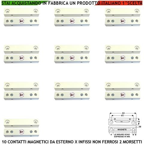 Protezione Porte 10 Pezzi Contatto Magnetico Da Esterno Sensore Allarme Reed Uscita Nc 2 Morsetti Sensibilità Magnetic - Foto 1