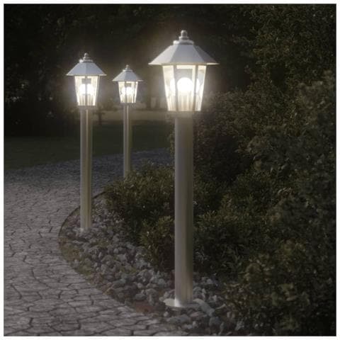 Lampade Da Terra Per Esterni 3 Pz Argento 80 Cm In Acciaio Inox - Foto 1