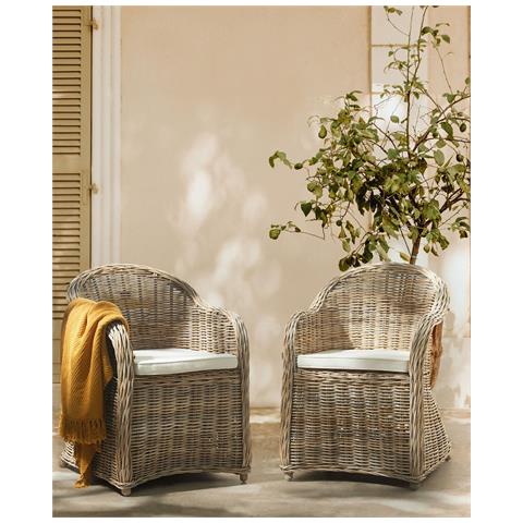 Set Di 2 Sedie Da Giardino Rattan Naturale Susua Ii - Foto 1