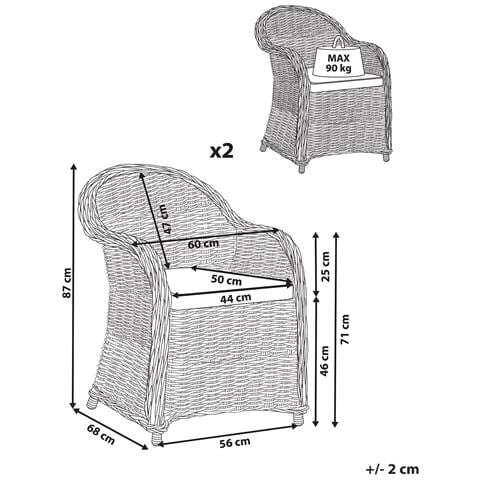Set Di 2 Sedie Da Giardino Rattan Naturale Susua Ii - Foto 8