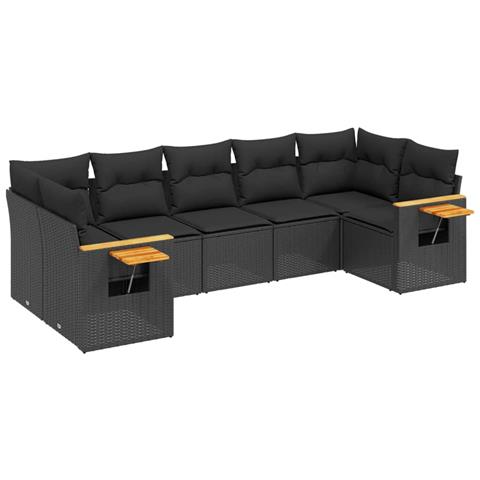 Set Divani da Giardino con Cuscini 7pz Nero Polyrattan - Foto 1