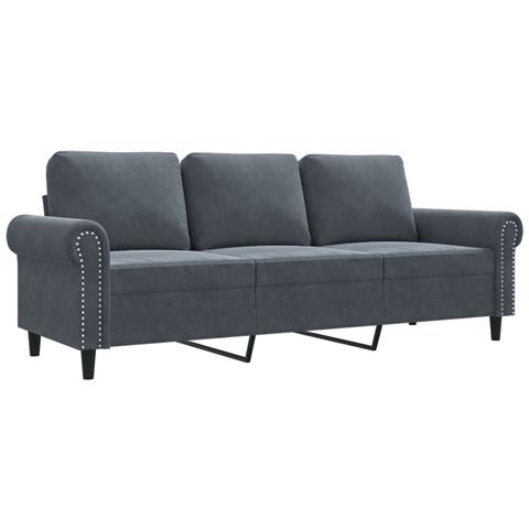 Divano A 3 Posti Grigio Scuro 180 Cm In Velluto - Foto 2