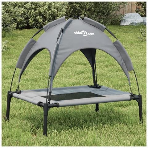 Lettino Per Cani Con Tetto Tessuto Oxford Antracite E Acciaio - Foto 8