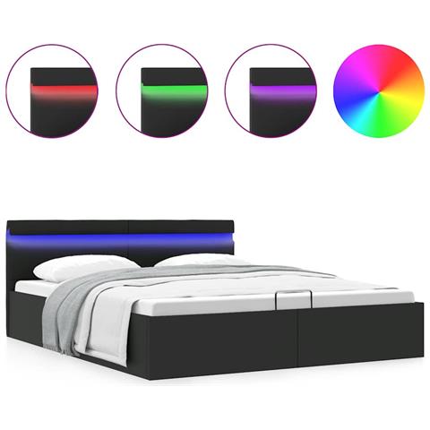 Lusso Casadino -  Giroletto Contenitore Idraulico Led Nero Similpelle 160x200 Cm - Foto 1