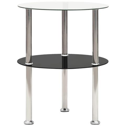 Lusso Casadino - Tavolino A 2 Livelli Trasparente E Nero 38cm In Vetro Temperato - Foto 2