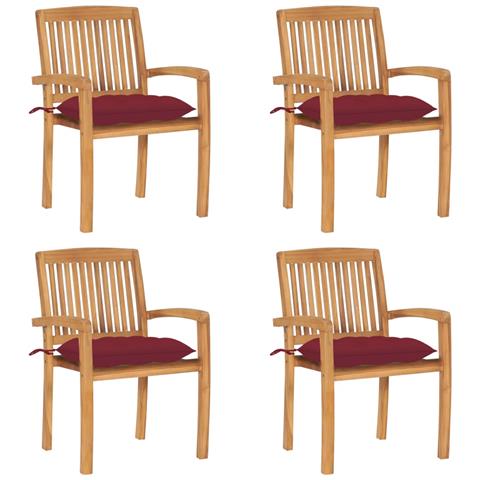 Sedie Da Giardino Impilabili 4 Pz Con Cuscini Massello Di Teak - Foto 2