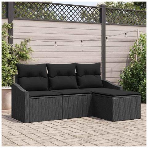Set divano da giardino a 4 pezzi con cuscini in polyrattan nero - Foto 2