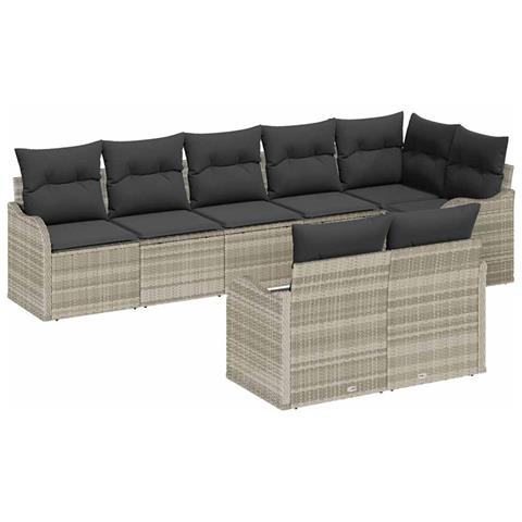 Set Divano da Giardino in 8 Pezzi con Cuscini Grigio Chiaro Rattan Sintetico, Set Divano da Giardino 2 Posti con Cuscini Grigio Chiaro Rattan Sintetico - Foto 1