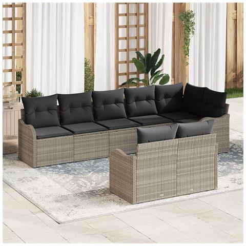 Set Divano da Giardino in 8 Pezzi con Cuscini Grigio Chiaro Rattan Sintetico, Set Divano da Giardino 2 Posti con Cuscini Grigio Chiaro Rattan Sintetico - Foto 2