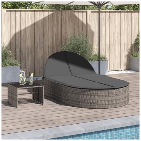 Lettino Prendisole Doppio con Cuscini Grigio in Polyrattan - Foto 2