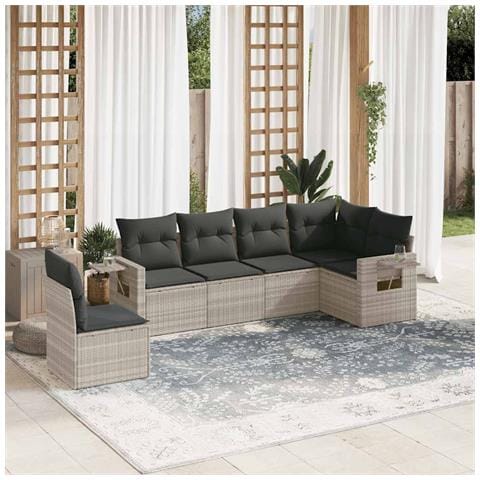 Set Divano da Giardino 6pz con Cuscini Grigio Chiaro Polyrattan - Foto 2
