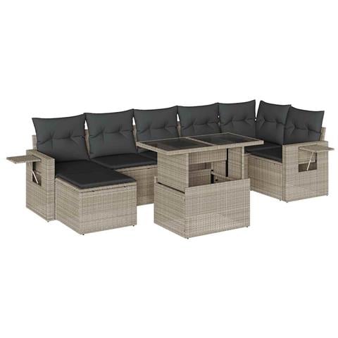 Set Divano da Giardino 8pz con Cuscini Grigio Chiaro Polyrattan - Foto 1