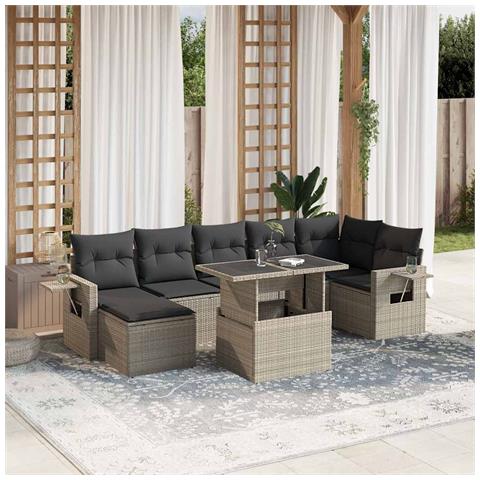 Set Divano da Giardino 8pz con Cuscini Grigio Chiaro Polyrattan - Foto 2