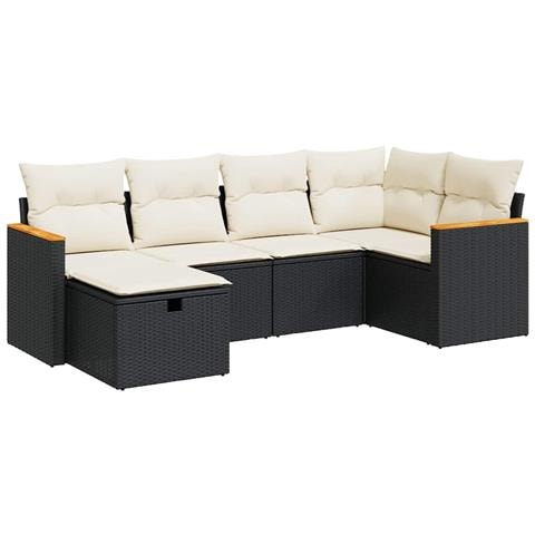 Set Divano da Giardino 6 pz con Cuscini Nero in Polyrattan - Foto 1