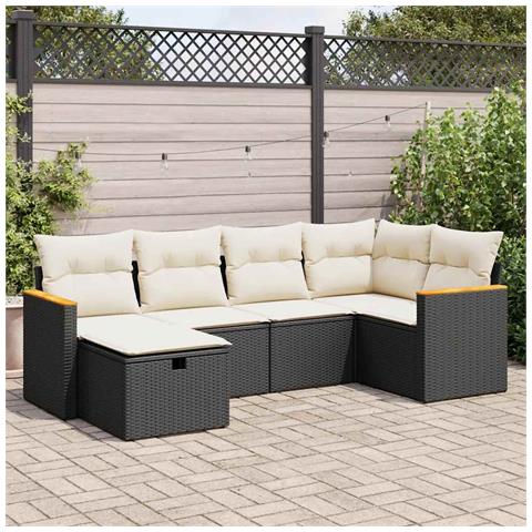 Set Divano da Giardino 6 pz con Cuscini Nero in Polyrattan - Foto 2