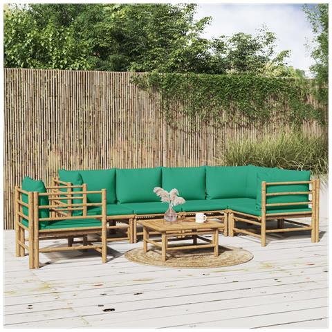 Set Salotto da Giardino 7pz con Cuscini Verdi Bambù - Foto 2