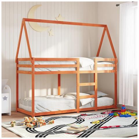 Letto a Castello con Tetto Marrone Cera 90x190 cm Massello Pino - Foto 2