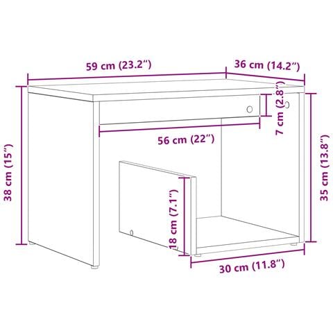 Tavolino Nero Rovere 59x36x38 cm Legno ingegnerizzato - Foto 9