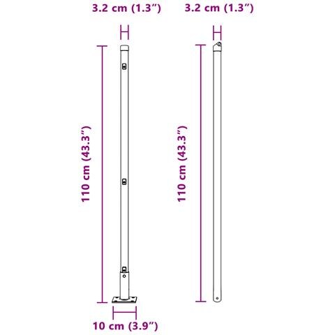 Pali recinzione con basi 7 pcs Ø32mm 110cm Acciaio zincato - Foto 9
