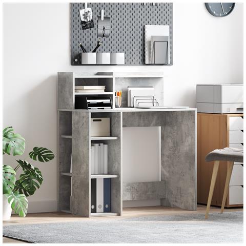 Scrivania con Storage Grigia 90x48x101.5 cm Legno ingegnerizzato - Foto 2