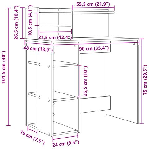 Scrivania con Storage Grigia 90x48x101.5 cm Legno ingegnerizzato - Foto 9
