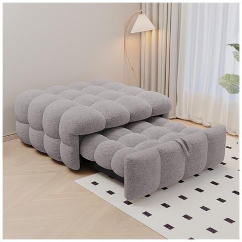Letto Imbottito, Poggiapiedi 2 In 1, Divano Letto A Scomparsa, Letto Singolo, Letto A Soppalco, Tessuto Orsetto, Grigio - Foto 2