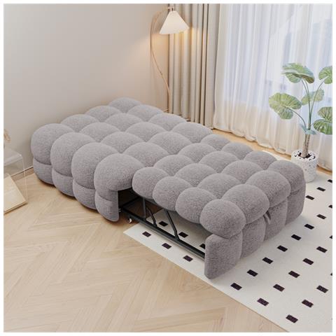 Letto Imbottito, Poggiapiedi 2 In 1, Divano Letto A Scomparsa, Letto Singolo, Letto A Soppalco, Tessuto Orsetto, Grigio - Foto 1