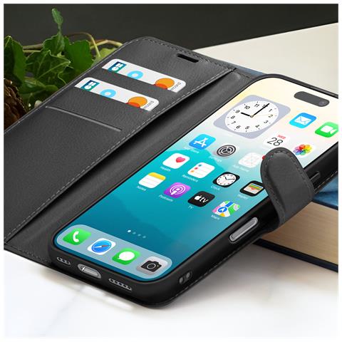 Custodia A Portafoglio Per Iphone 17 Pro Max Con Supporto E Linguetta Magnetica, Nero - Foto 2