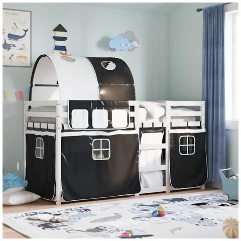 Letto a Castello senza Materasso Bianco e Nero 90x200cm in Pino - Foto 2