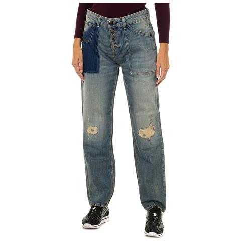 Pantaloni Lunghi In Denim Effetto Consumato E Strappato Da Donna 6y5j13-5d2yz - Foto 1