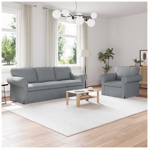 Divano 2 pcs Grigio chiaro 215 x 82 x 80 cm Tessuto - Foto 2