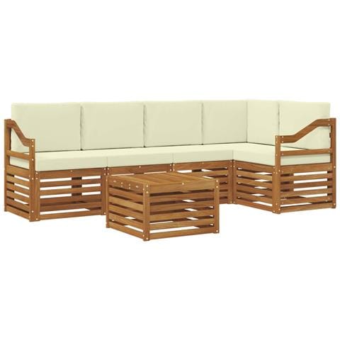 Set divani 6 pcs Naturale e Crema Legno di Acacia Massello - Foto 1