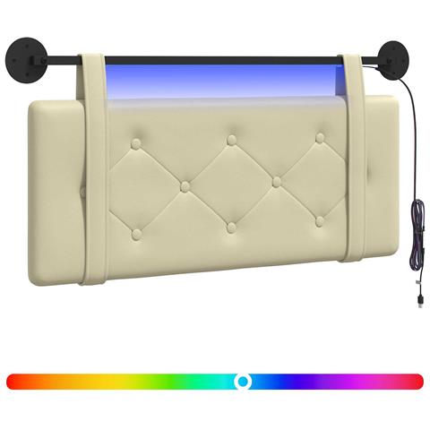 Testiera sospesa Con luce LED Crema Similpelle - Foto 1