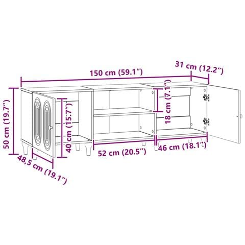 Mobile TV Bianco Lucido 150 x 31 x 50 cm Legno ingegnerizzato - Foto 9