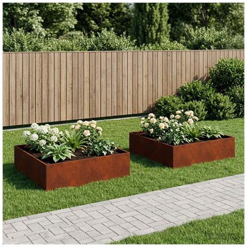 Vaso da giardino 2 pz Ruggine 80 x 80 x 30 cm Acciaio Corten - Foto 2