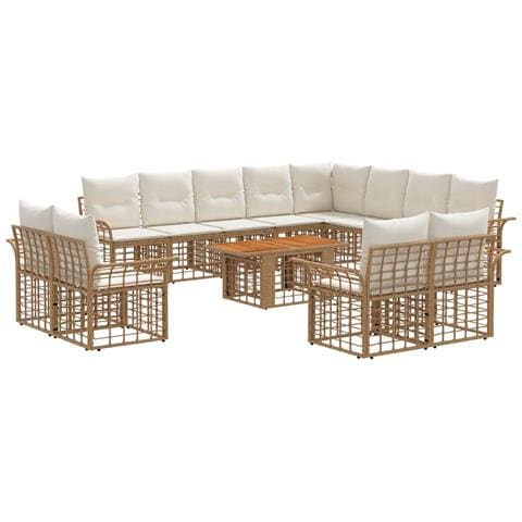 Set Divano da Giardino 13 pz Naturale e Bianco Crema polyrattan - Foto 1