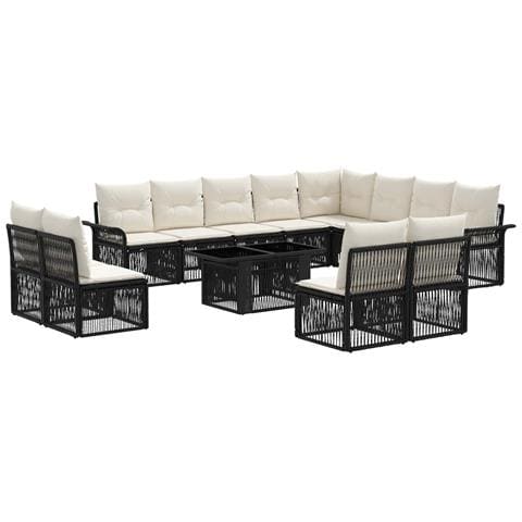 Set Divano da Giardino 13 pz Nero e Bianco Crema polyrattan - Foto 1
