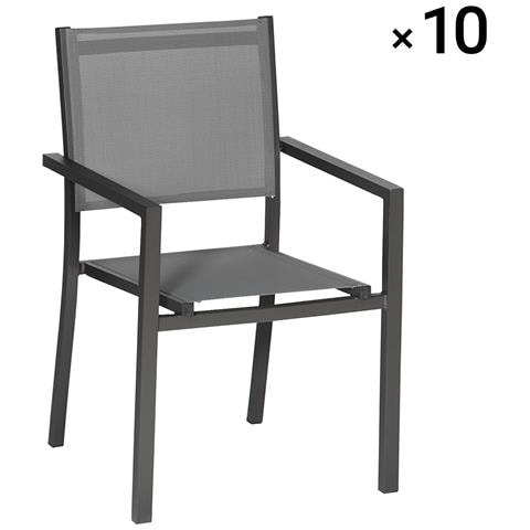 Set Di 10 Sedie In Alluminio Antracite - Textilene Grigio - Foto 14