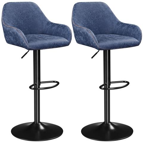 Sgabelli Da Bar Alti In Velluto Blu – Seduta Rotonda Con Schienale, Gambe Metallo Dorato, Altezza 65 Cm, Per Cucina E Pub