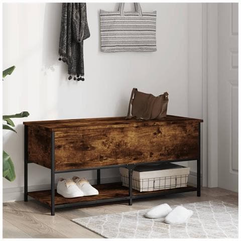 Panca Portaoggetti Rovere Fumo 100x42,5x47 Cm Legno Multistrato - Foto 3