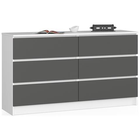 Cassettiera K140, 6 cassetti, 138x40x77 cm, Colore Bianco e Grigio Grafite - Foto 1